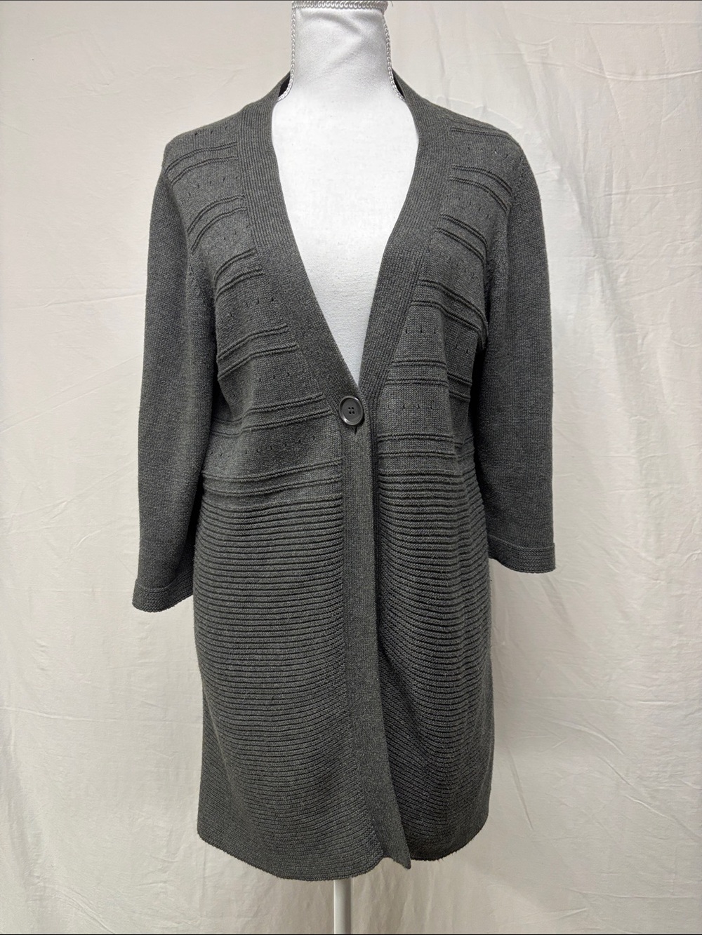 Reitmans Dark Gray Long Ribbed Knit Cardigan